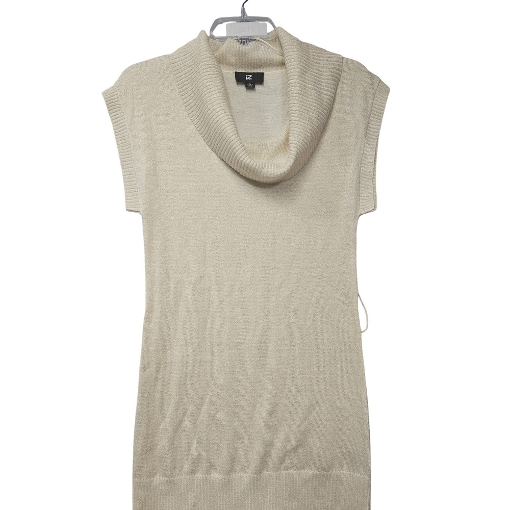IZ Byer Womens Gold Metallic Cowl Neck Sleeveless Tunic Sweater with Belt Small